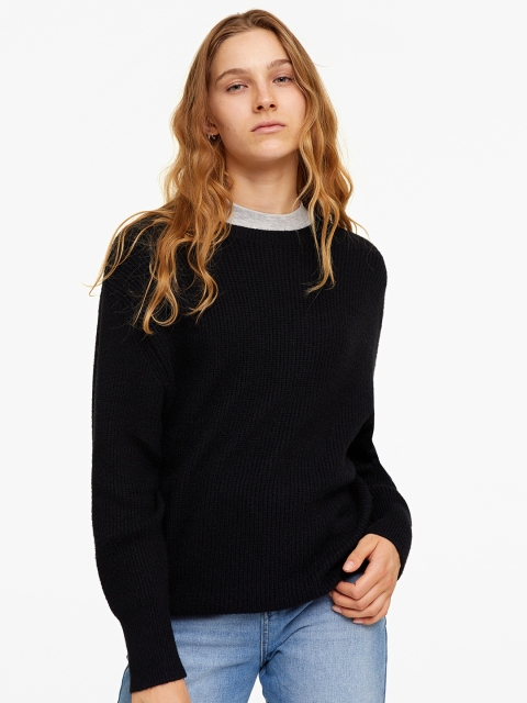 

OVS Women Black Solid Pullover