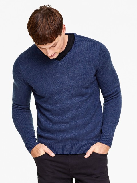 

OVS Men Navy Blue Solid Pullover