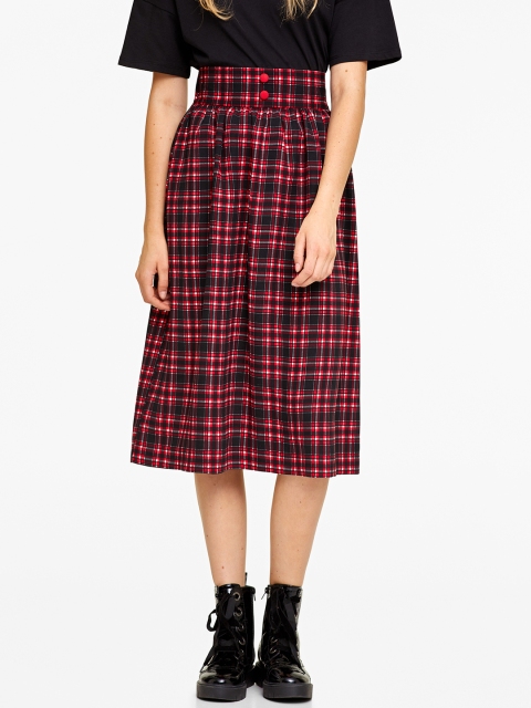 

OVS Women Black & Red Checked Midi A-line Skirt