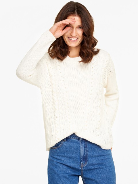 

OVS Women Off-White Cable Knit Beaded Pullover