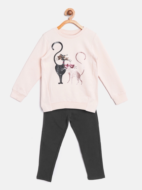 

OVS Girls Peach-Coloured & Charcoal Grey Printed Tracksuit