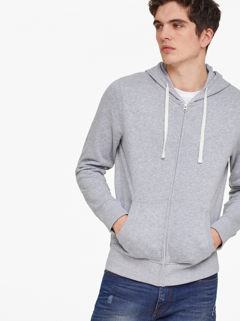 

OVS Men Grey Melange Solid Hooded Sweatshirt