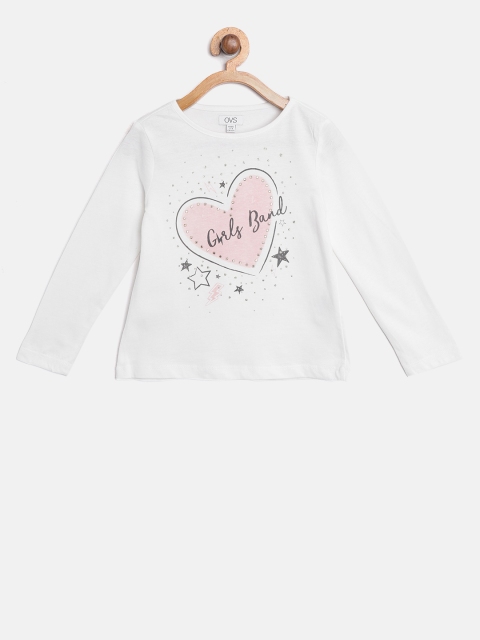 

OVS Girls White Printed Round Neck T-shirt