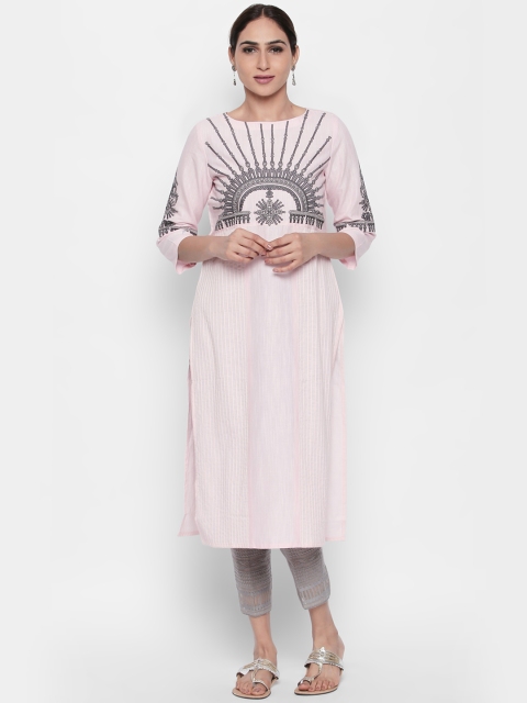 

Naari Women Pink Embroidered Straight Kurta