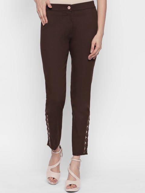 

Naari Women Brown Slim Fit Embroidered Regular Trousers