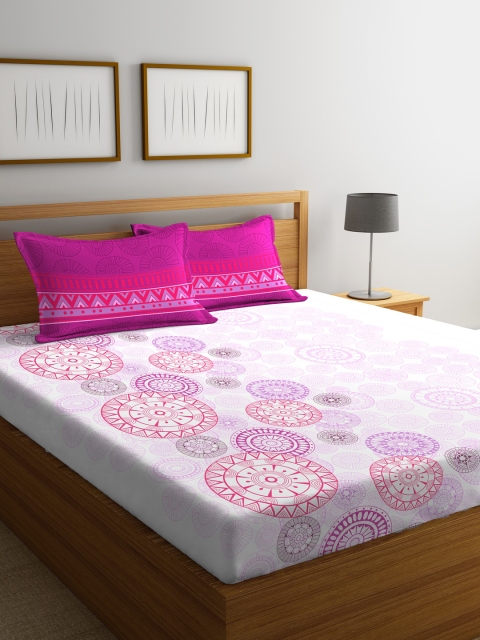 

Portico New York Magenta & White Abstract Flat 144 TC Cotton 1 Queen Bedsheet with 2 Pillow Covers