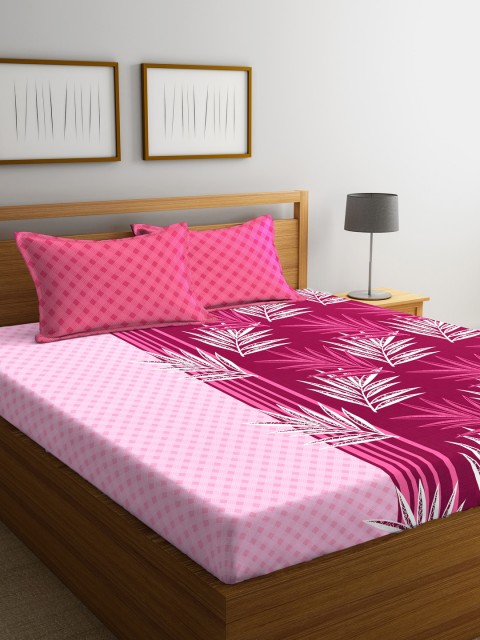 

Portico New York Pink & Maroon Abstract Flat 144 TC Cotton 1 Queen Bedsheet with 2 Pillow Covers