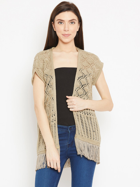 

Duke Women Beige Open Knit Front-Open Sweater