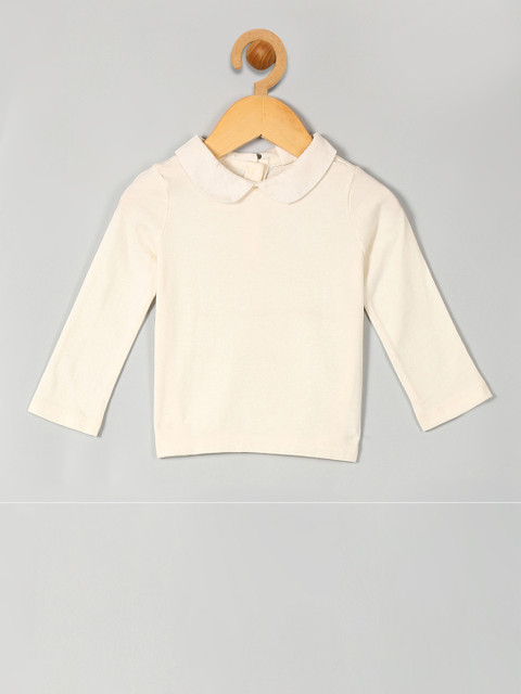 

GAP Girls Cream-Coloured Solid Pure Cotton Top