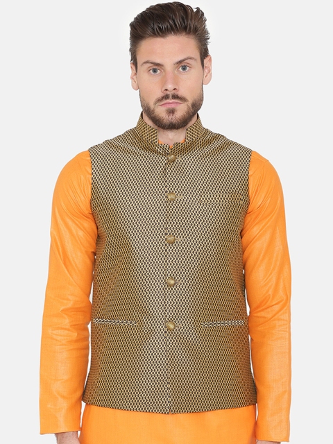 

Wintage Men Brown Printed Nehru Jacket