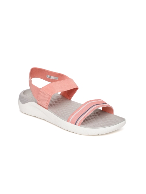 

Crocs Women Peach-Coloured LiteRide Striped Open Toe Flats