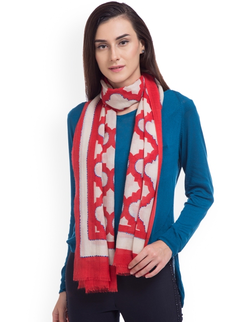 

SHINGORA Women Off-White & Red Printed Stole