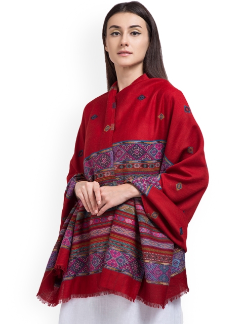 

SHINGORA Women Red &Woven Design Woollen Shawl