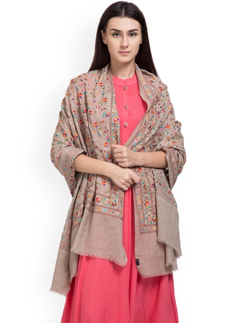 

SHINGORA Women Beige Floral Printed Woollen Shawl