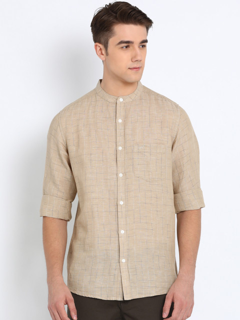 

Crocodile Men Beige Slim Fit Checked Casual Shirt