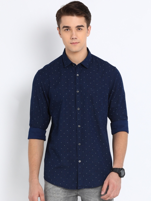 

Crocodile Men Navy Blue Slim Fit Printed Casual Shirt