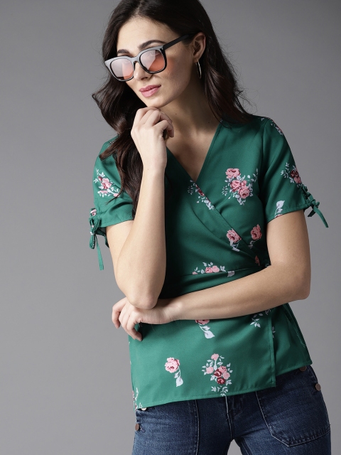 

Moda Rapido Women Green Printed Wrap Top