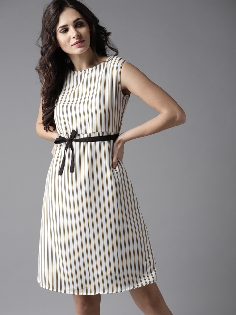 

Moda Rapido Women Off-White Striped A-Line Dress