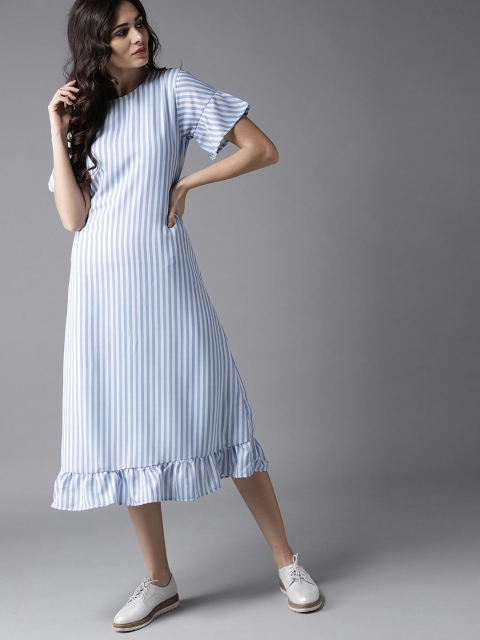 

Moda Rapido Women Blue & White Striped Midi A-Line Dress