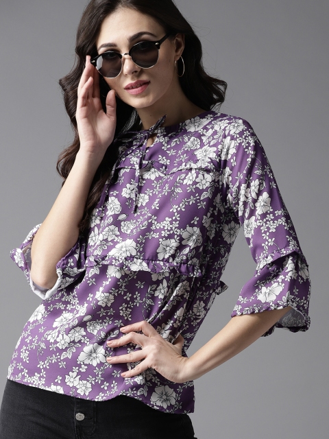 

Moda Rapido Women Purple & White Printed Top
