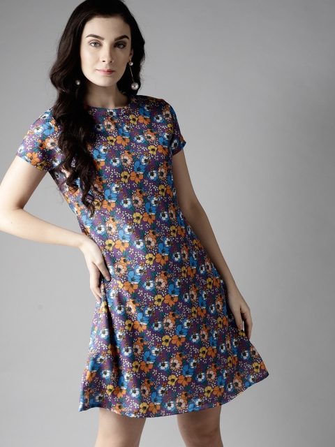 

Moda Rapido Women Purple & Orange Printed A-Line Dress