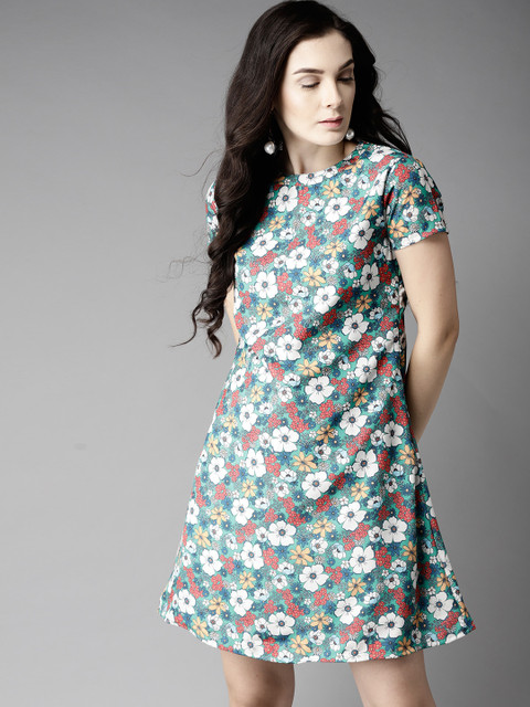 

Moda Rapido Women Green & White Printed A-Line Dress
