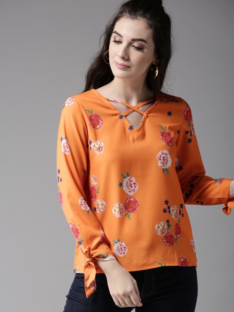 

Moda Rapido Women Orange Floral Print Top