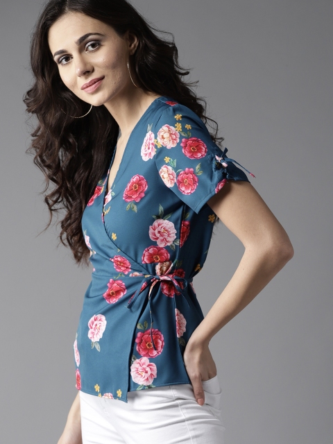 

Moda Rapido Blooms Of Delight Floral Wrap Top, Teal