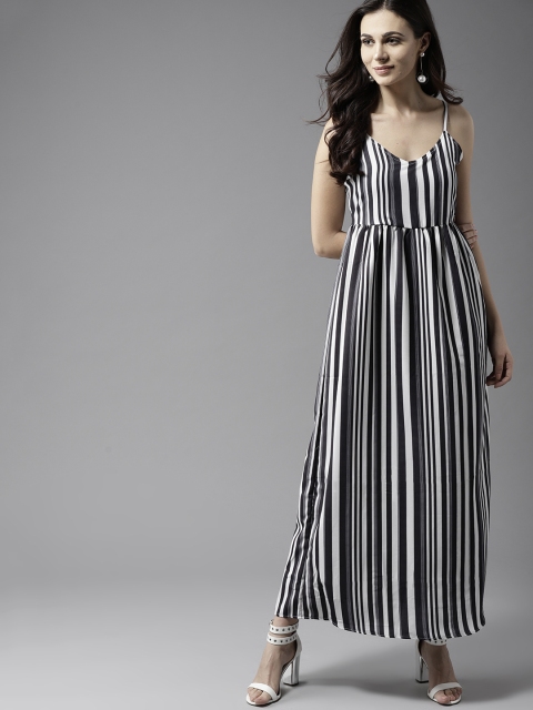 

Moda Rapido Women Navy Blue & White Striped Maxi Dress