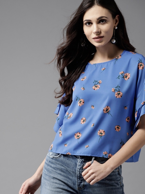 

Moda Rapido Women Blue & Peach-Coloured Printed Top