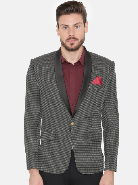 

Wintage Men Black & White Checked Tailored Fit Single-Breasted Party Blazer