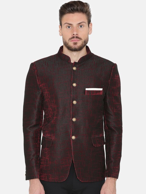

Wintage Men Maroon Self-Design Tailored fit Single-Breasted Party Blazer
