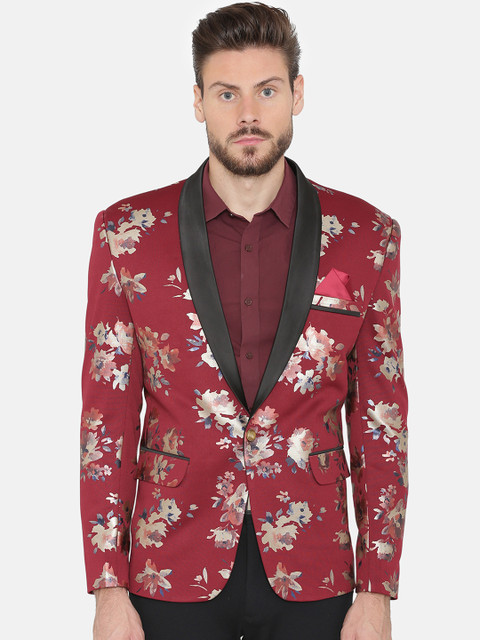 

Wintage Men Multicoloured Printed Tailored Fit Single-Breasted Party Blazer, Multi