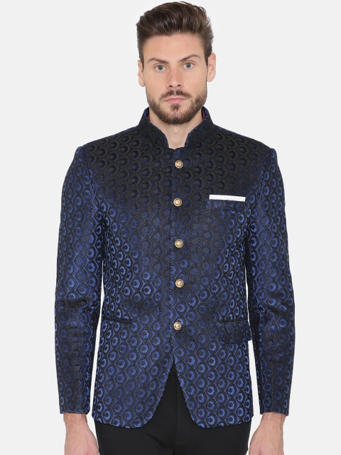 

Wintage Men Blue Self-Design Bandhgala Blazer
