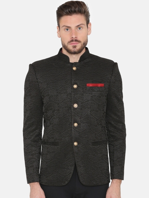 

Wintage Men Black Self-Design Tailored Fit Single-Breasted Party Blazer