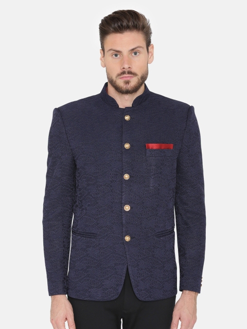 

Wintage Men Blue Self-Design Bandhgala Blazer