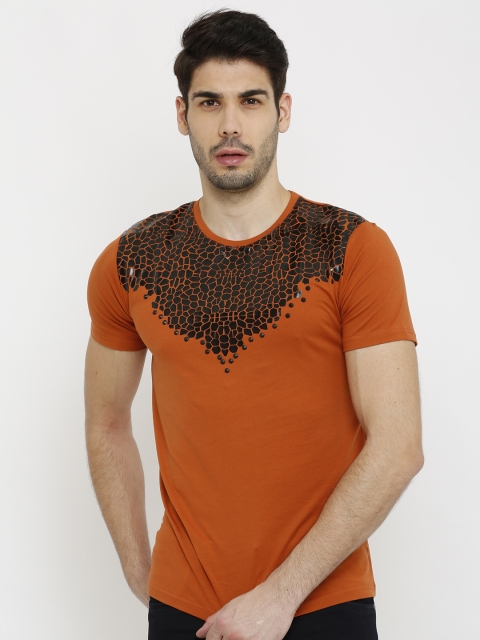 

Rex Straut Jeans Men Orange Printed Round Neck T-shirt
