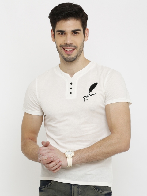 

Rex Straut Jeans Men White Solid Henley Neck T-shirt