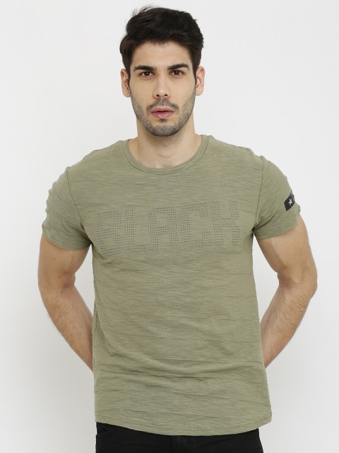 

Rex Straut Jeans Men Olive Green Solid Round Neck T-shirt