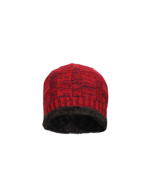 

FabSeasons Unisex Red & Black Self Design Beanie