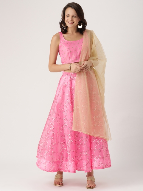 

IMARA Pink & Beige Printed Ready to Wear Lehenga & Blouse with Dupatta
