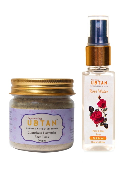 

Rejuvenating UBTAN Luxurious Lavender Face Pack and Rose Water Toner, Brown