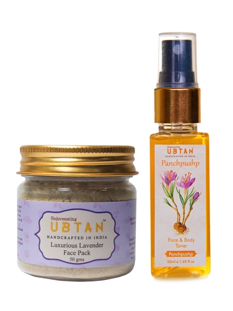 

Rejuvenating UBTAN Luxurious Lavender Face Pack and Panchpushp Water Toner, Brown