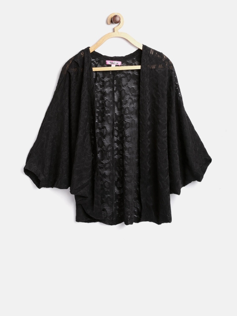 

Natilene Black Self Design Open Front Shrug