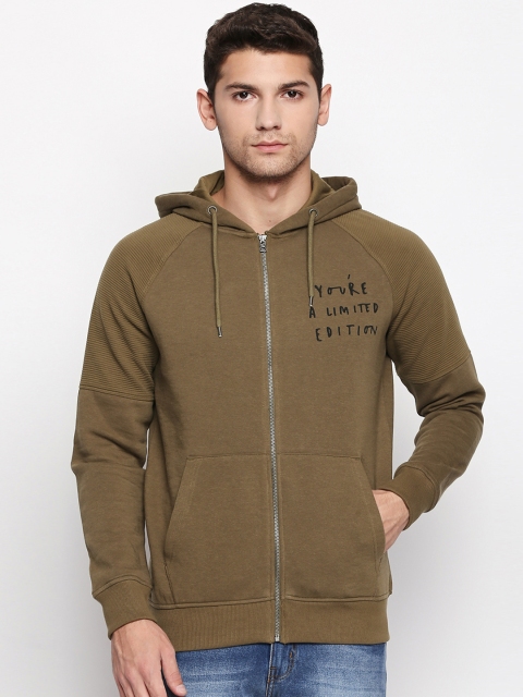

SF JEANS by Pantaloons Men Olive Brown Solid Hooded Sweatshirt