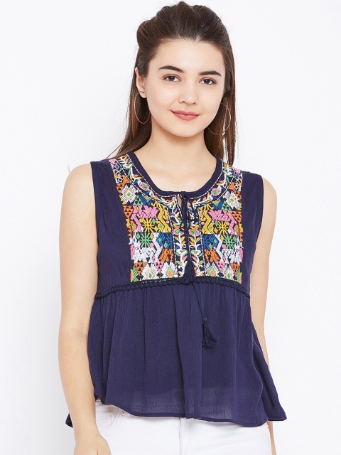 

AASK Women Navy Blue Self Design Peplum Top