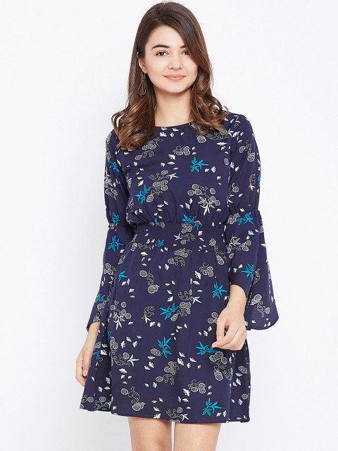 

AASK Women Navy Blue Printed Blouson Dress