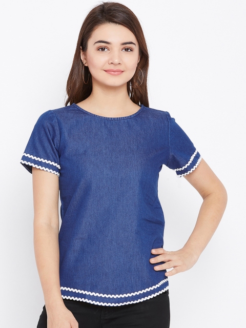 

AASK Women Blue Solid Denim Top