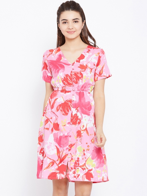 

AASK Women Pink Printed Fit and Flare Dress