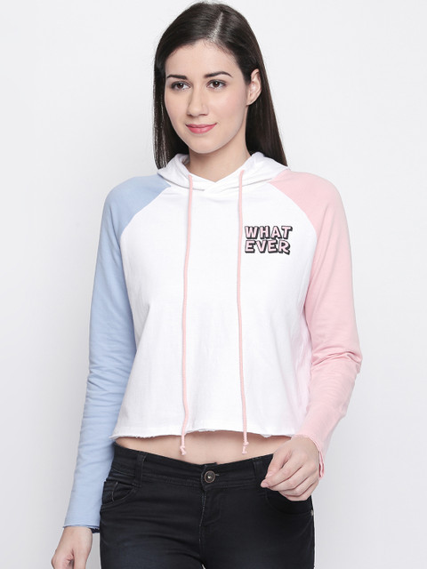 

Honey by Pantaloons Women White & Pink Colourblocked Hooded Sweatshirt